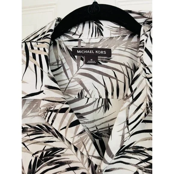 NWT Michael Kors Palm Print Short-Sleeve Woven Camp Shirt - White - Medium Men